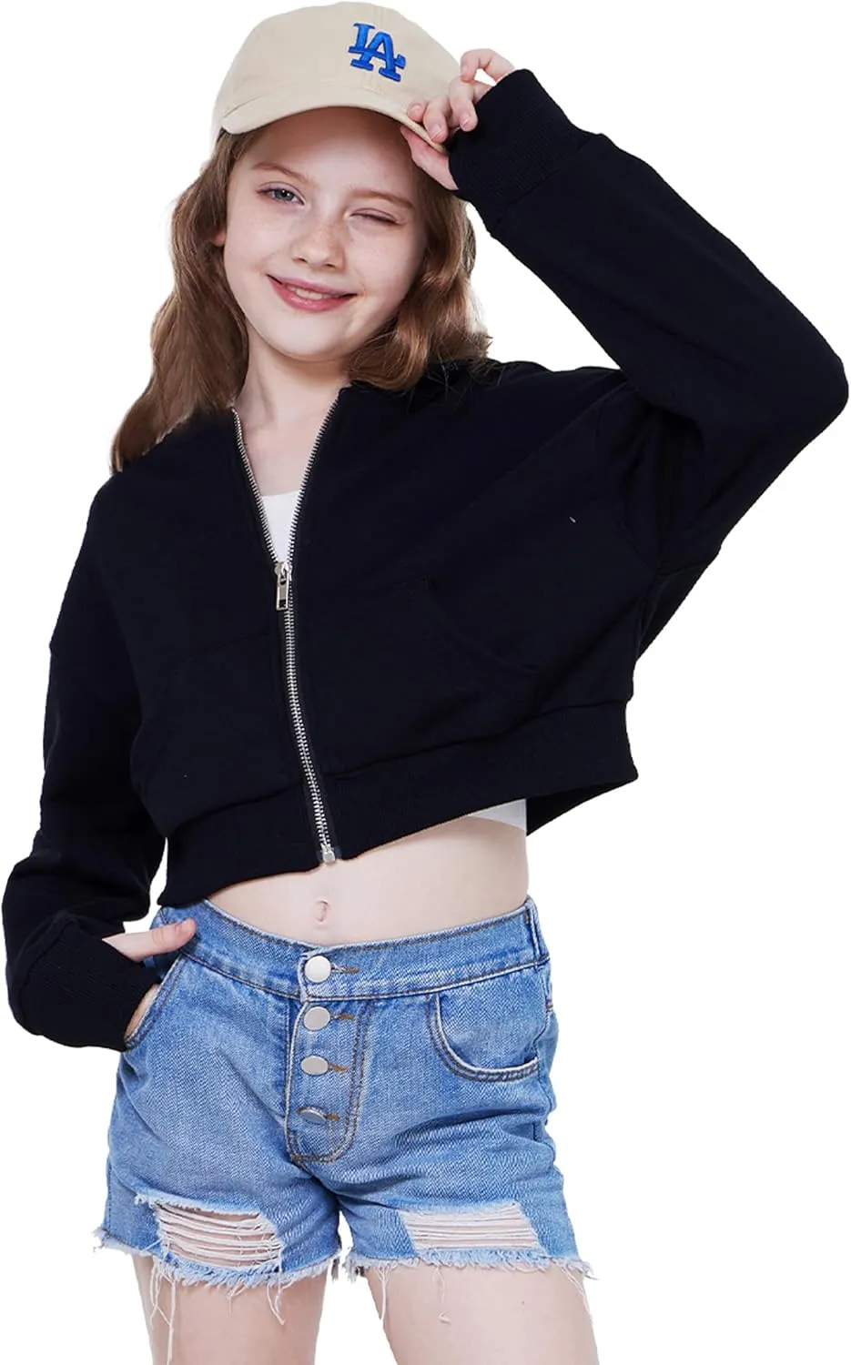 WULFUL Girls Casual Zipper up Sweatshirts Crop Jackets for Teens