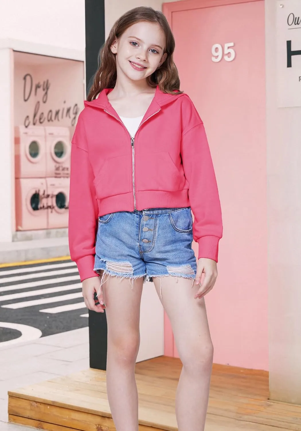 WULFUL Girls Casual Zipper up Sweatshirts Crop Jackets for Teens