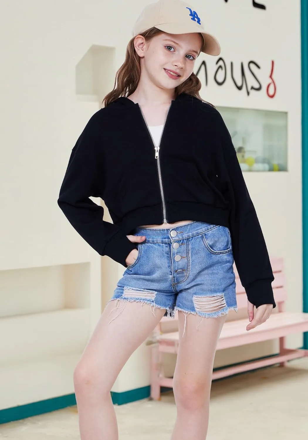WULFUL Girls Casual Zipper up Sweatshirts Crop Jackets for Teens