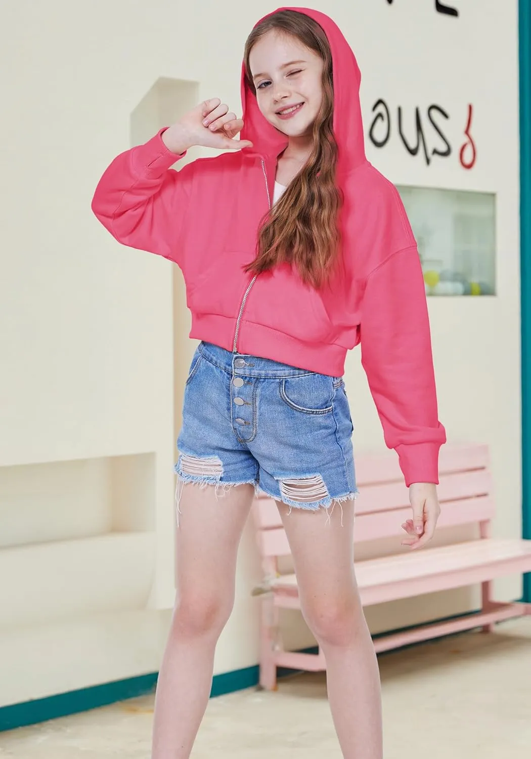 WULFUL Girls Casual Zipper up Sweatshirts Crop Jackets for Teens
