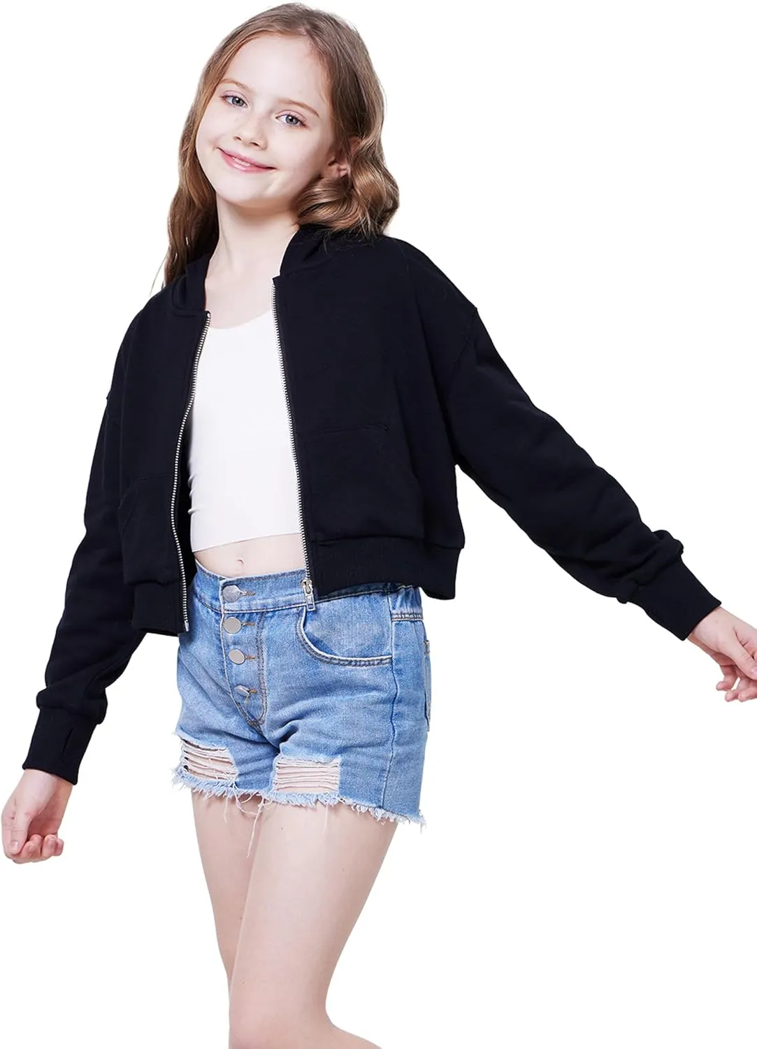 WULFUL Girls Casual Zipper up Sweatshirts Crop Jackets for Teens