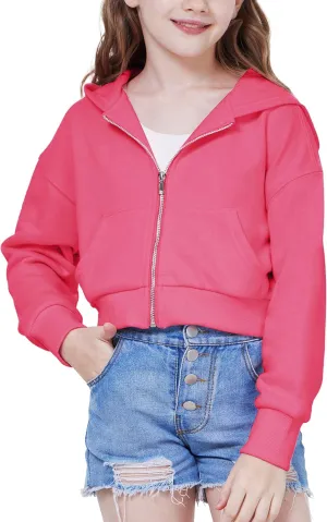 WULFUL Girls Casual Zipper up Sweatshirts Crop Jackets for Teens