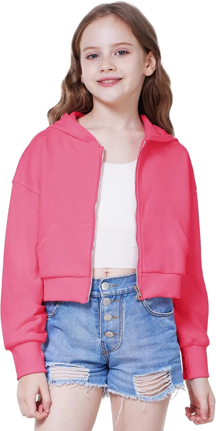 WULFUL Girls Casual Zipper up Sweatshirts Crop Jackets for Teens