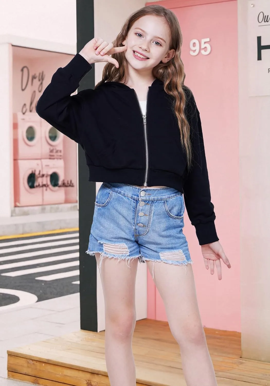 WULFUL Girls Casual Zipper up Sweatshirts Crop Jackets for Teens