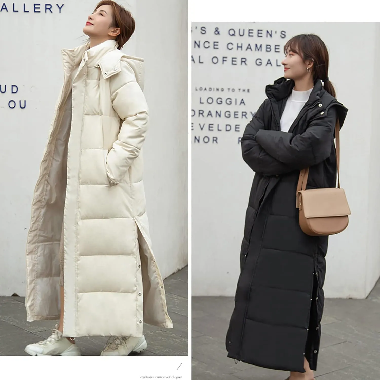XUNRYAN Winter Jackets Womens Warm Puffer Down Coat Maxi Long Coats Hooded Quilted Lightweight Parka Anorak Outdoor Outwear
