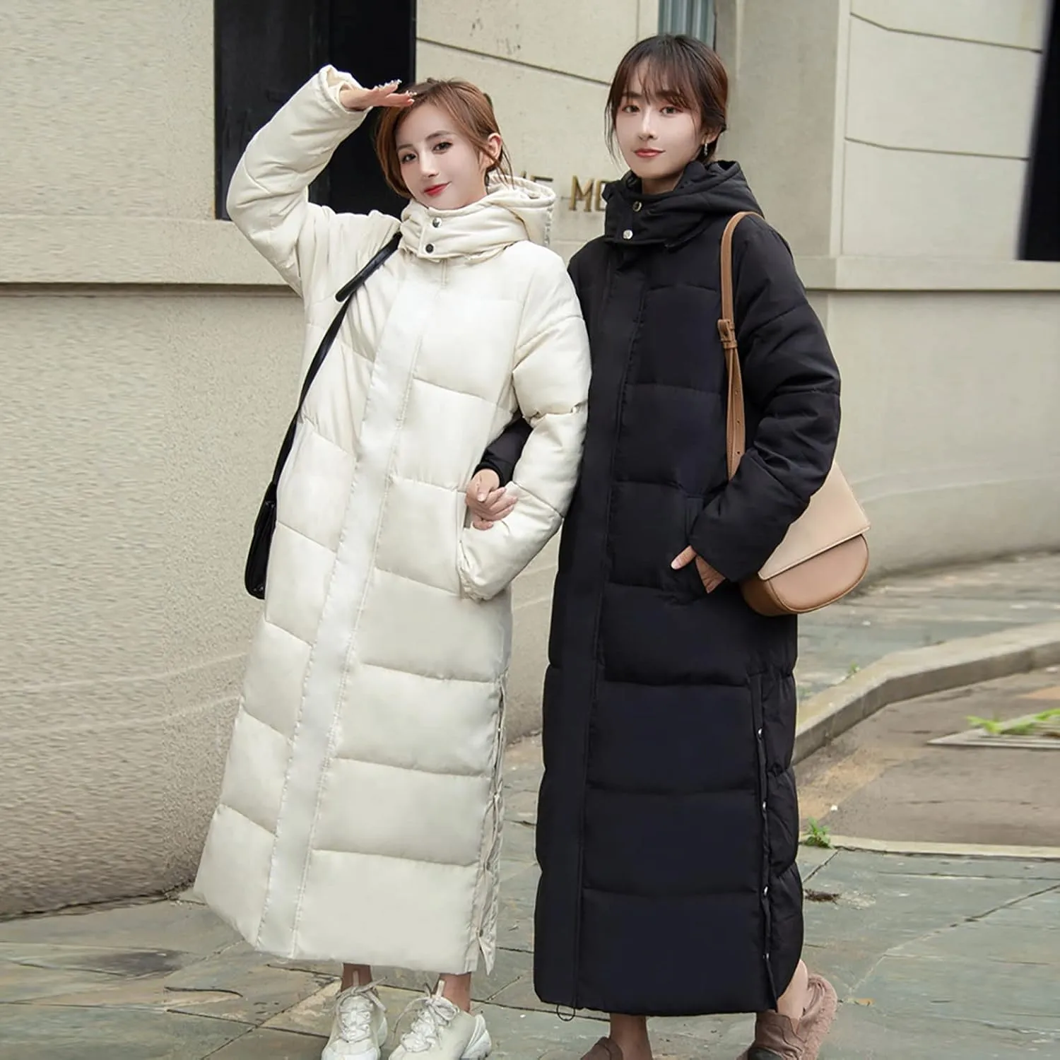 XUNRYAN Winter Jackets Womens Warm Puffer Down Coat Maxi Long Coats Hooded Quilted Lightweight Parka Anorak Outdoor Outwear
