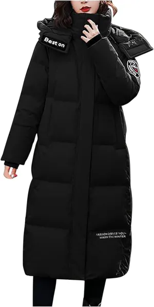 XUNRYAN Womens Maxi Long Winter Warm Down Coats Lightweight Quilted Puffer Jackets Hooded Anorak Parka Active Outerwear
