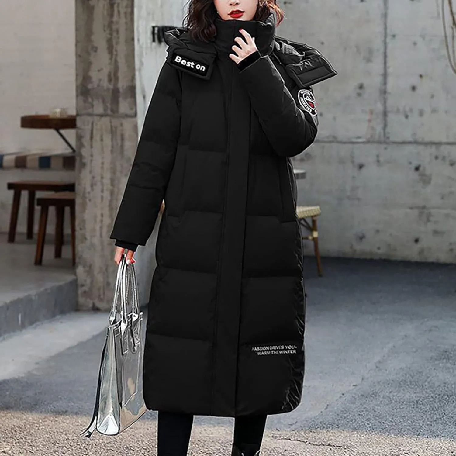 XUNRYAN Womens Maxi Long Winter Warm Down Coats Lightweight Quilted Puffer Jackets Hooded Anorak Parka Active Outerwear
