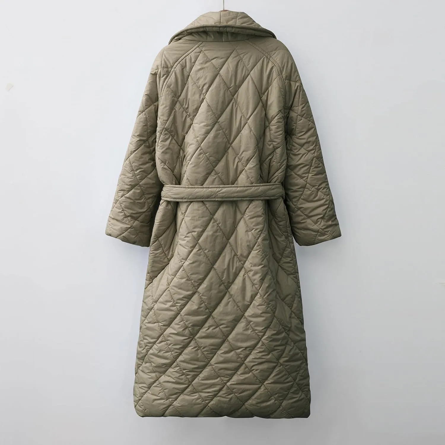 XUNRYAN Women’s Shawl Collar Winter Warm Down Coats Long Quilted Lightweight Puffer Jackets Fashion Diamond Plaid Kimono Coat