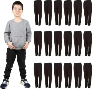 Yacht & Smith 18 Pack of Boys Jogger Bulk Sweatpants, Black Navy Gray, Comfy Lounge Joggers for Kids