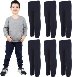 Yacht & Smith 6 Pack of Boys Jogger Bulk Sweatpants, Black Navy Gray, Comfy Lounge Joggers for Kids