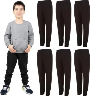 Yacht & Smith 6 Pack of Boys Jogger Bulk Sweatpants, Black Navy Gray, Comfy Lounge Joggers for Kids
