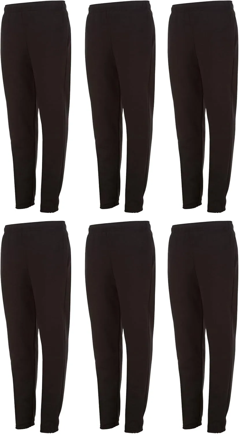 Yacht & Smith 6 Pack of Boys Jogger Bulk Sweatpants, Black Navy Gray, Comfy Lounge Joggers for Kids