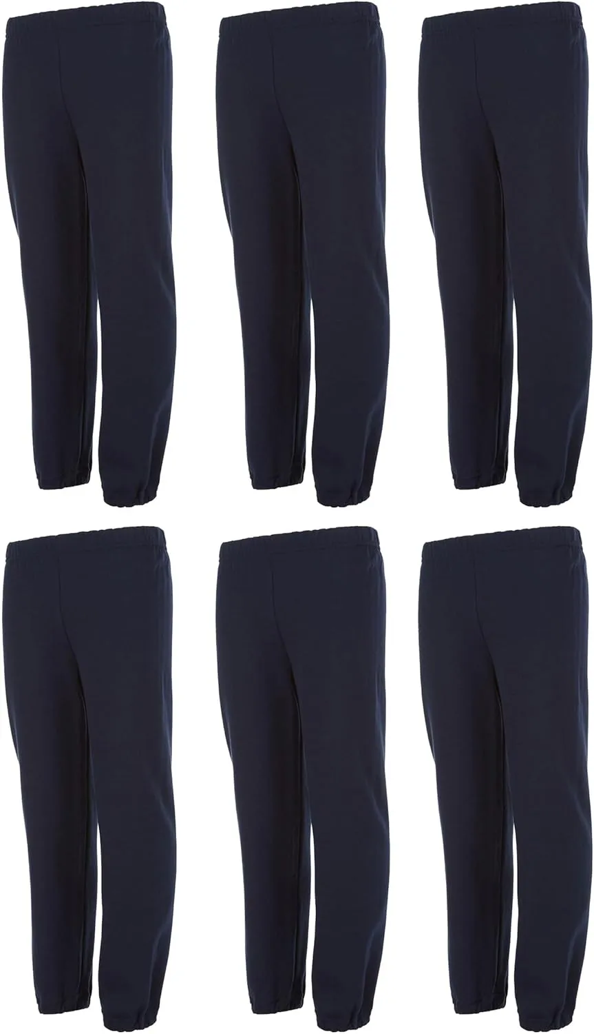 Yacht & Smith 6 Pack of Boys Jogger Bulk Sweatpants, Black Navy Gray, Comfy Lounge Joggers for Kids