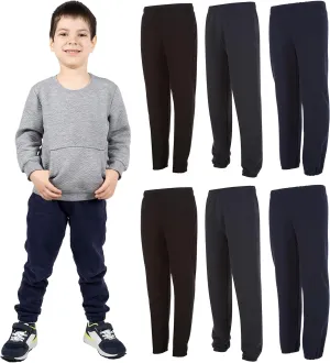 Yacht & Smith 6 Pack of Boys Jogger Bulk Sweatpants, Black Navy Gray, Comfy Lounge Joggers for Kids