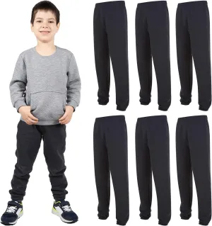 Yacht & Smith 6 Pack of Boys Jogger Bulk Sweatpants, Black Navy Gray, Comfy Lounge Joggers for Kids