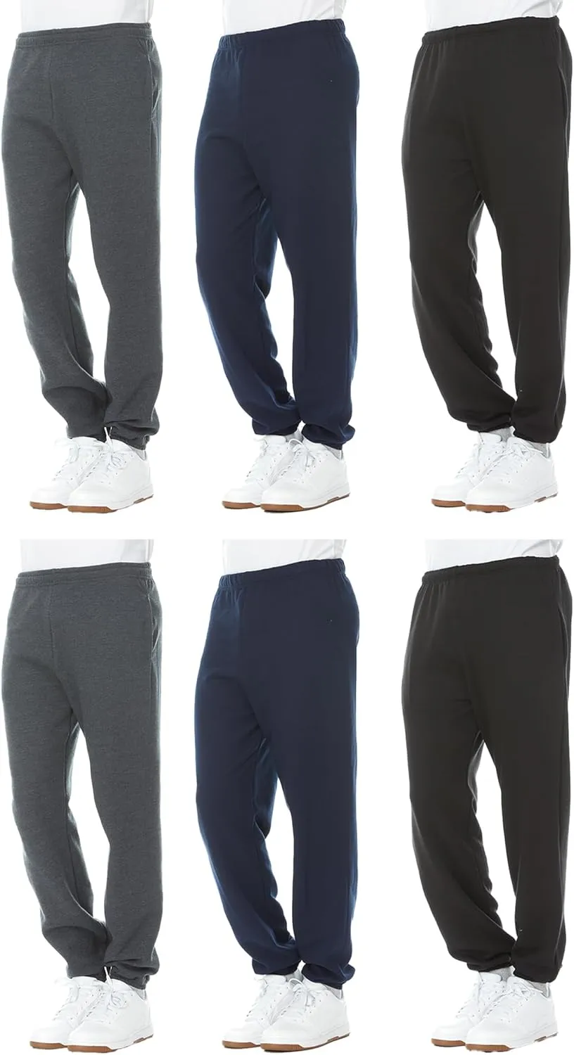 Yacht & Smith 6 Pack of Boys Jogger Bulk Sweatpants, Black Navy Gray, Comfy Lounge Joggers for Kids