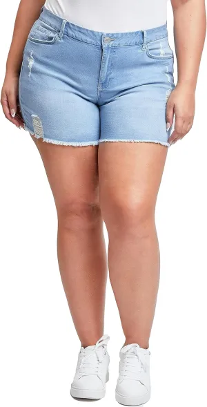 YMI Women's Plus Size Curvy Fit High Rise Jeans Shorts with Fray Hem