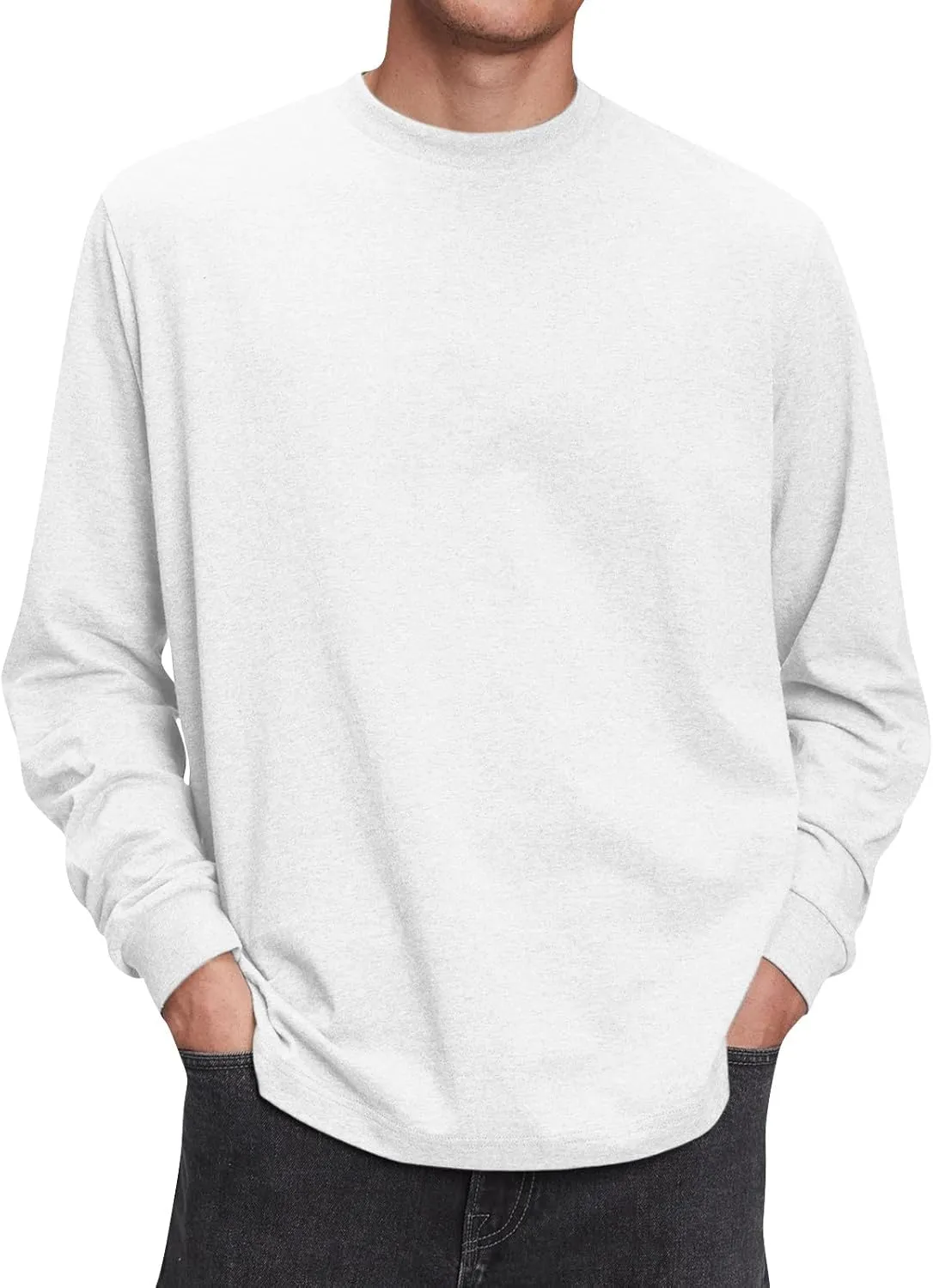 Ymosrh Men's Fashion Sweatshirts Athletic Workout Long Sleeve Crewneck Basic Solid Sweat Shirts Casual Sweatshirt, S-4XL