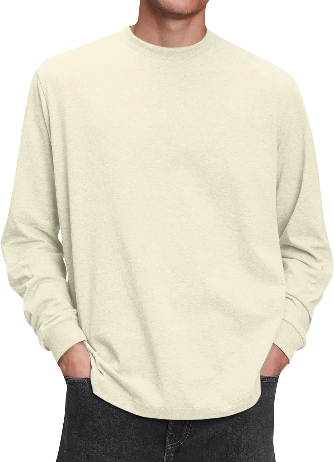 Ymosrh Men's Fashion Sweatshirts Athletic Workout Long Sleeve Crewneck Basic Solid Sweat Shirts Casual Sweatshirt, S-4XL