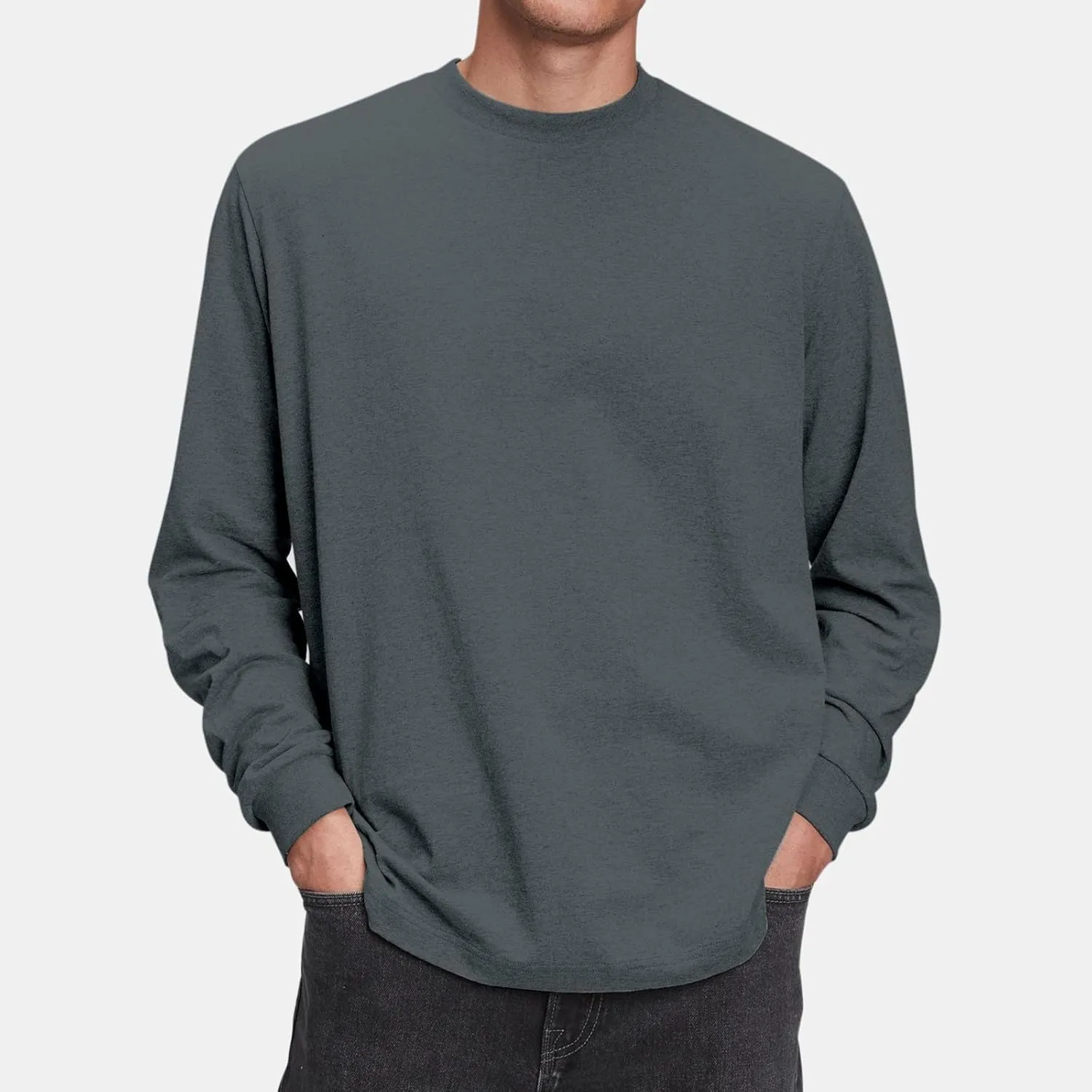 Ymosrh Men's Fashion Sweatshirts Athletic Workout Long Sleeve Crewneck Basic Solid Sweat Shirts Casual Sweatshirt, S-4XL