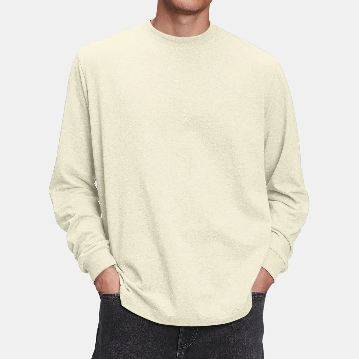 Ymosrh Men's Fashion Sweatshirts Athletic Workout Long Sleeve Crewneck Basic Solid Sweat Shirts Casual Sweatshirt, S-4XL