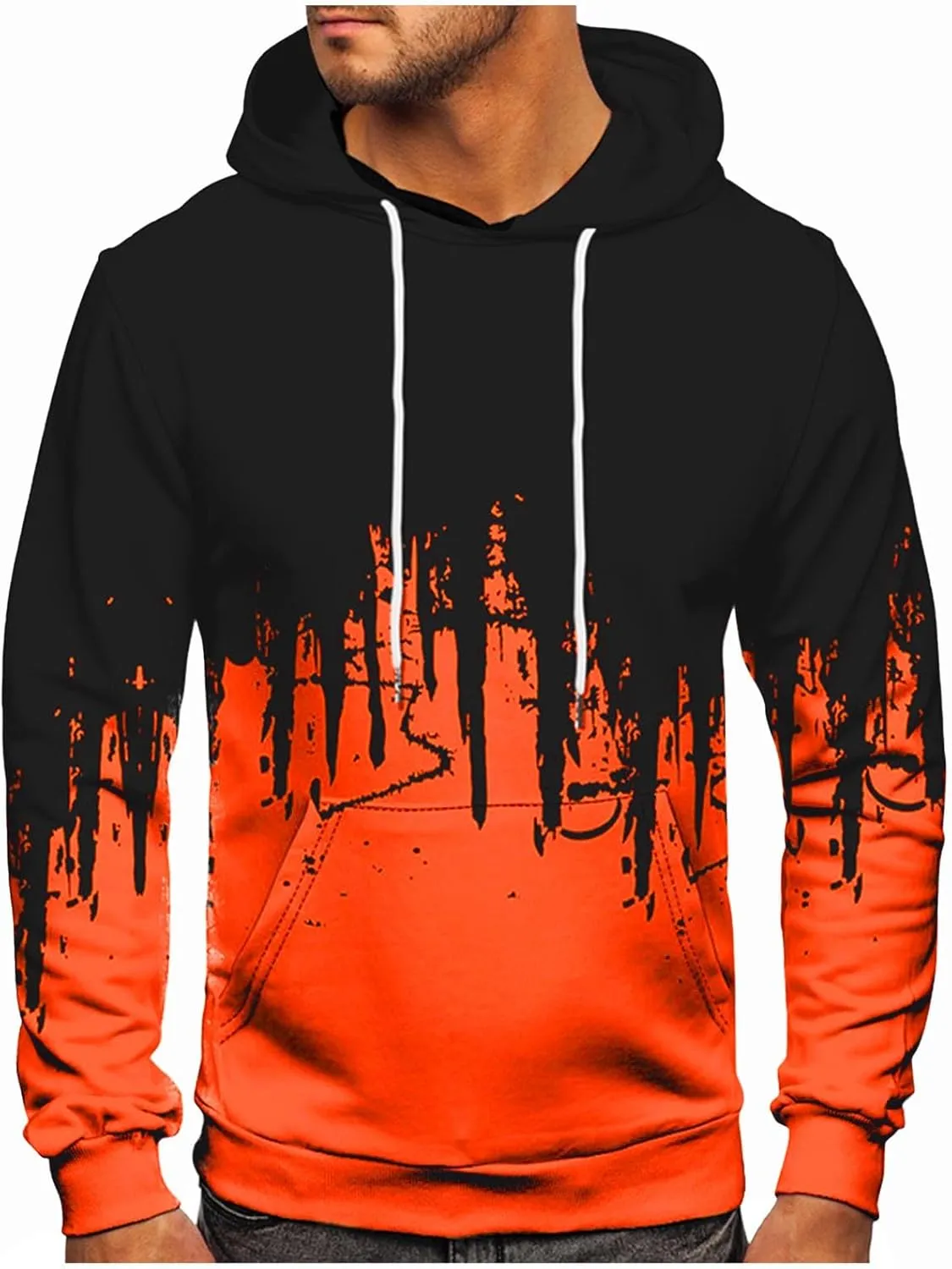 Ymosrh Mens Fleece Hoodies Men Gradient Color Pullover Long Sleeve Hooded Sweatshirt Tops Blouse Hoodies Pullover