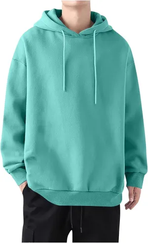 Ymosrh Mens Sports Hoodies Solid Color Long Sleeve Drawstring Casual Workout Pullover Sweatshirt with Hood Pullovers