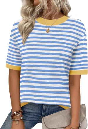 Zeagoo Womens Short Sleeve Sweaters Tops Knit Crewneck Loose Lightweight Summer Pullover Blouse Basic Casual Work Shirt