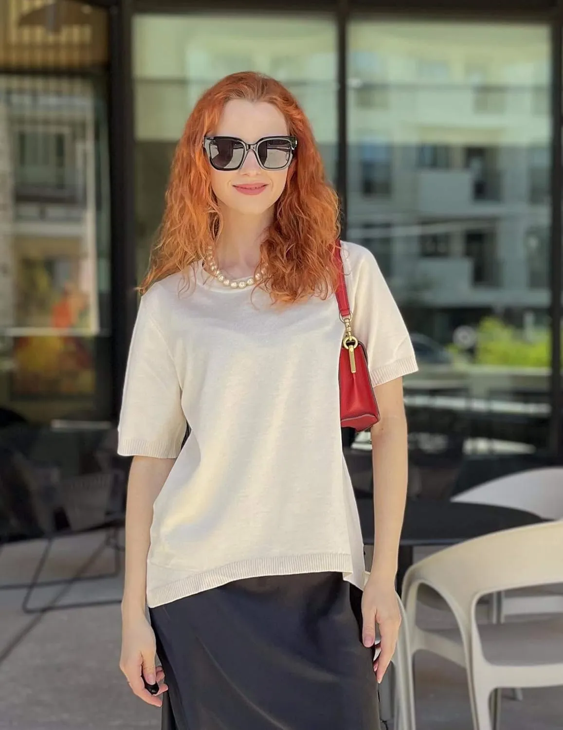 Zeagoo Womens Summer Tops Dressy Casual Short Sleeve Sweaters Crew Neck Lightweight Knit Tops Loose Blouse Basic Shirts