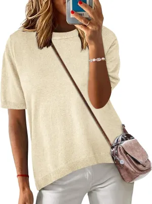 Zeagoo Womens Summer Tops Dressy Casual Short Sleeve Sweaters Crew Neck Lightweight Knit Tops Loose Blouse Basic Shirts