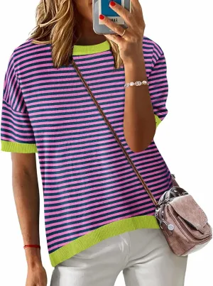 Zeagoo Womens Summer Tops Dressy Casual Short Sleeve Sweaters Crew Neck Lightweight Knit Tops Loose Blouse Basic Shirts
