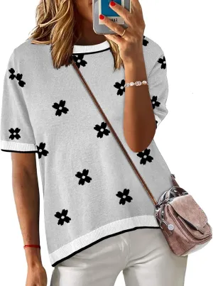 Zeagoo Womens Summer Tops Dressy Casual Short Sleeve Sweaters Crew Neck Lightweight Knit Tops Loose Blouse Basic Shirts