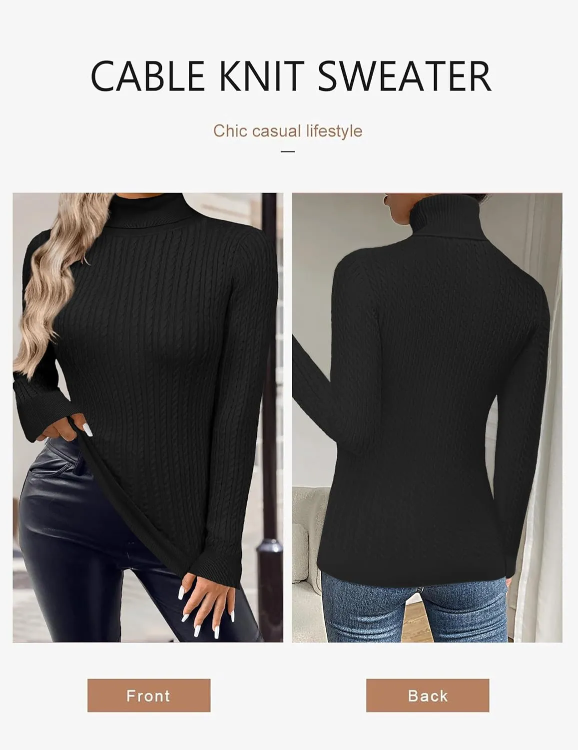 Zeagoo Womens Sweaters 2024 Turtleneck Cable Knit Long Sleeve Slim Fitted Basic Fall Tops