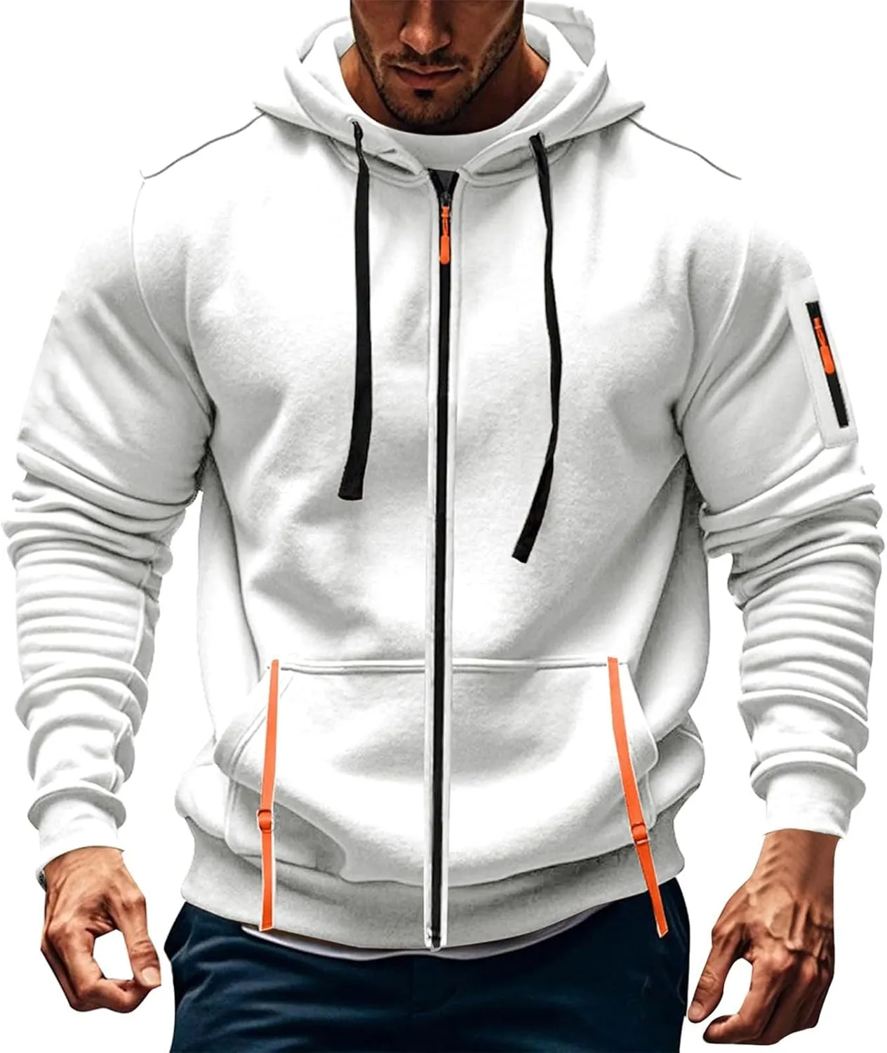 Zip Up Hoodie Men Lightweight Graphic Tactical Hoodies Classic Outdoor Hooded Vintage Drawstring Workout Hoodie