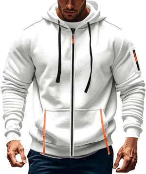 Zip Up Hoodie Men Lightweight Graphic Tactical Hoodies Classic Outdoor Hooded Vintage Drawstring Workout Hoodie