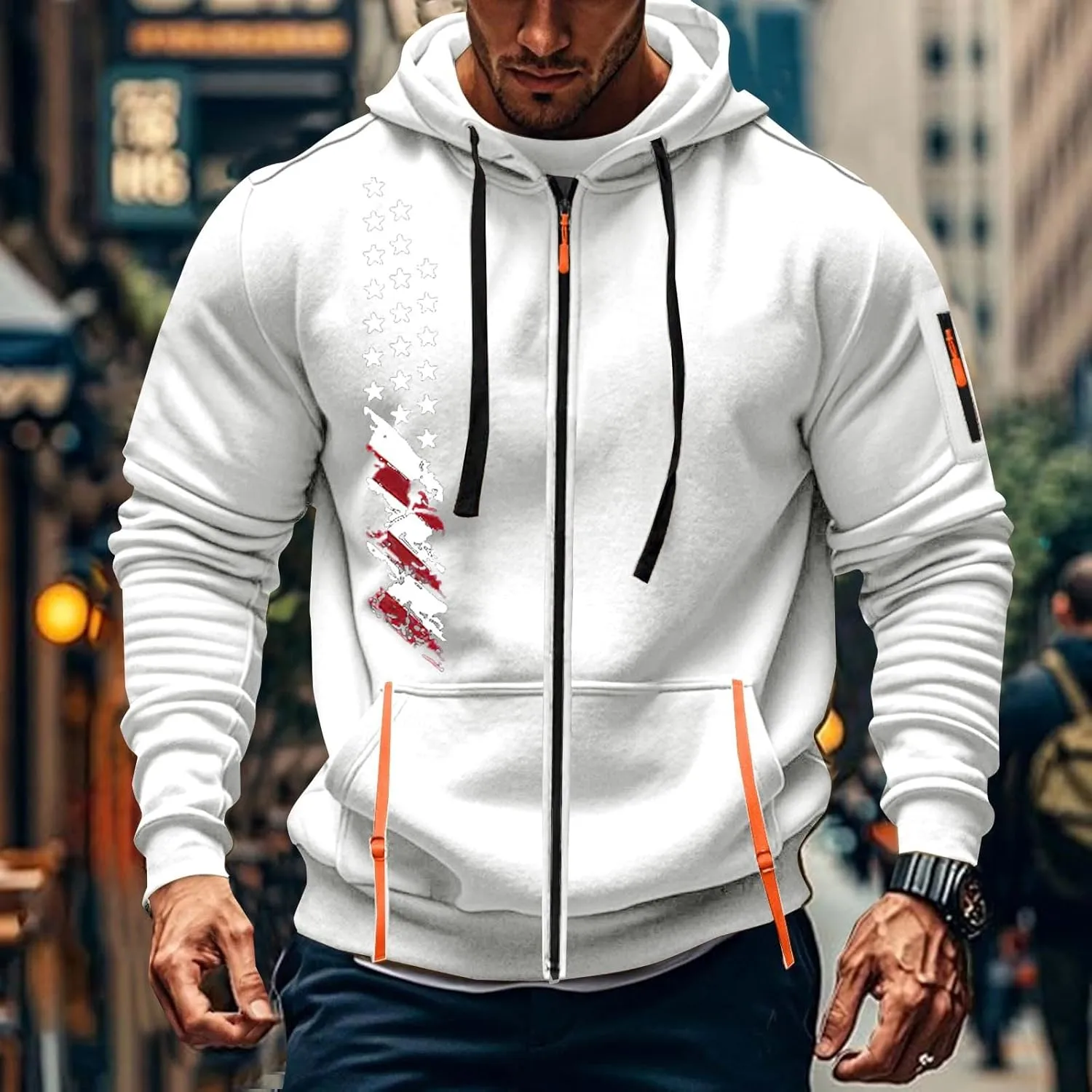 Zip Up Hoodie Men Lightweight Graphic Tactical Hoodies Multi-Pockets Workout Sweatshirts Outdoors Military Hoodie