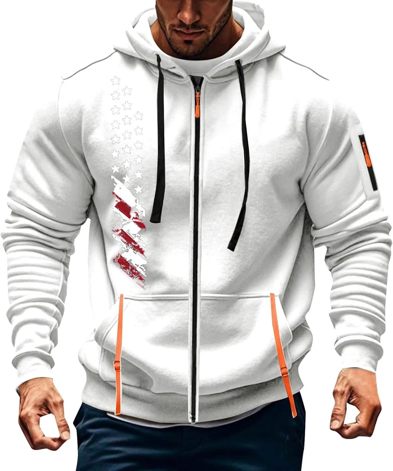Zip Up Hoodie Men Lightweight Graphic Tactical Hoodies Multi-Pockets Workout Sweatshirts Outdoors Military Hoodie