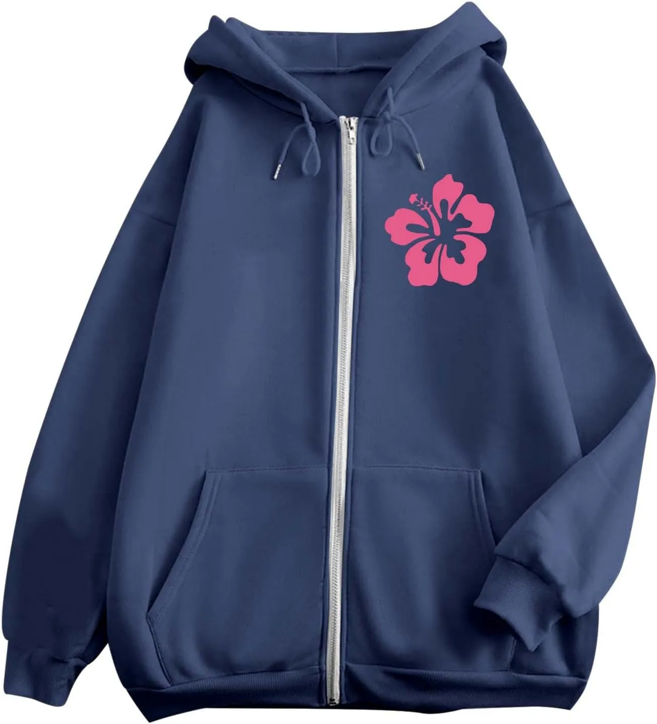 Zip Up Hoodie Women Letter Print Casual Graphic Sweatshirts Drawstring Long Sleeve Cardigan Cute Oversized Tops