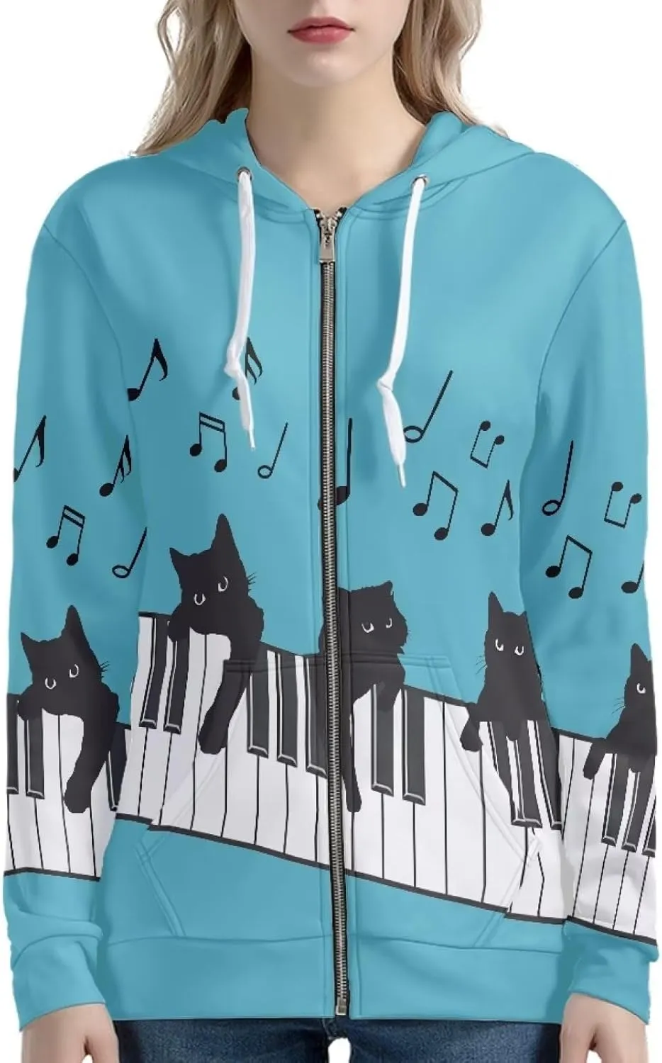Zip up Trendy Hoodies for Women Novelty Graphic Long Sleeve Hooded with Pocket Sweatshirt Jacket Pullover XS-5XL