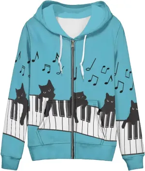 Zip up Trendy Hoodies for Women Novelty Graphic Long Sleeve Hooded with Pocket Sweatshirt Jacket Pullover XS-5XL