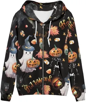 Zip up Trendy Hoodies for Women Novelty Graphic Long Sleeve Hooded with Pocket Sweatshirt Jacket Pullover XS-5XL