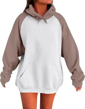 ZWRXW Women's Oversized Hoodies Raglan Long Sleeve Hooded Pullover Tops Fashion Basic Sweatshirts with Kangaroo Pocket