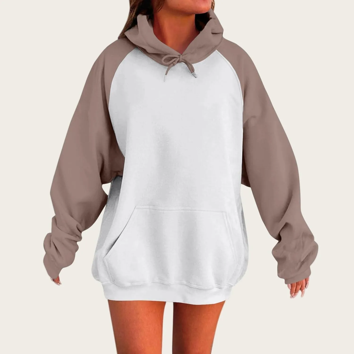 ZWRXW Women's Oversized Hoodies Raglan Long Sleeve Hooded Pullover Tops Fashion Basic Sweatshirts with Kangaroo Pocket