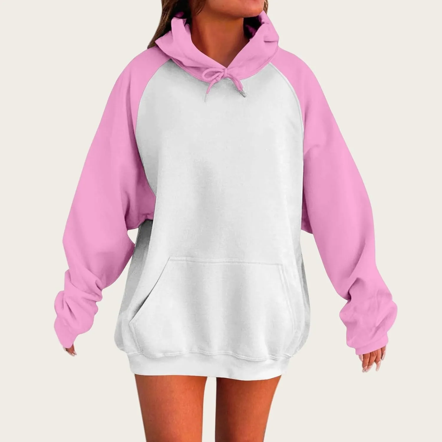 ZWRXW Women's Oversized Hoodies Raglan Long Sleeve Hooded Pullover Tops Fashion Basic Sweatshirts with Kangaroo Pocket