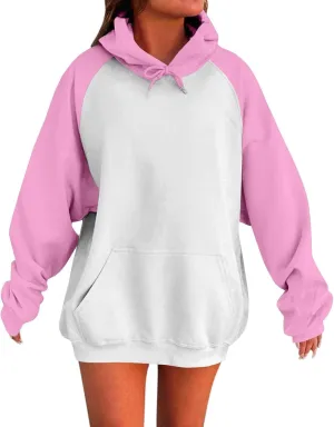 ZWRXW Women's Oversized Hoodies Raglan Long Sleeve Hooded Pullover Tops Fashion Basic Sweatshirts with Kangaroo Pocket