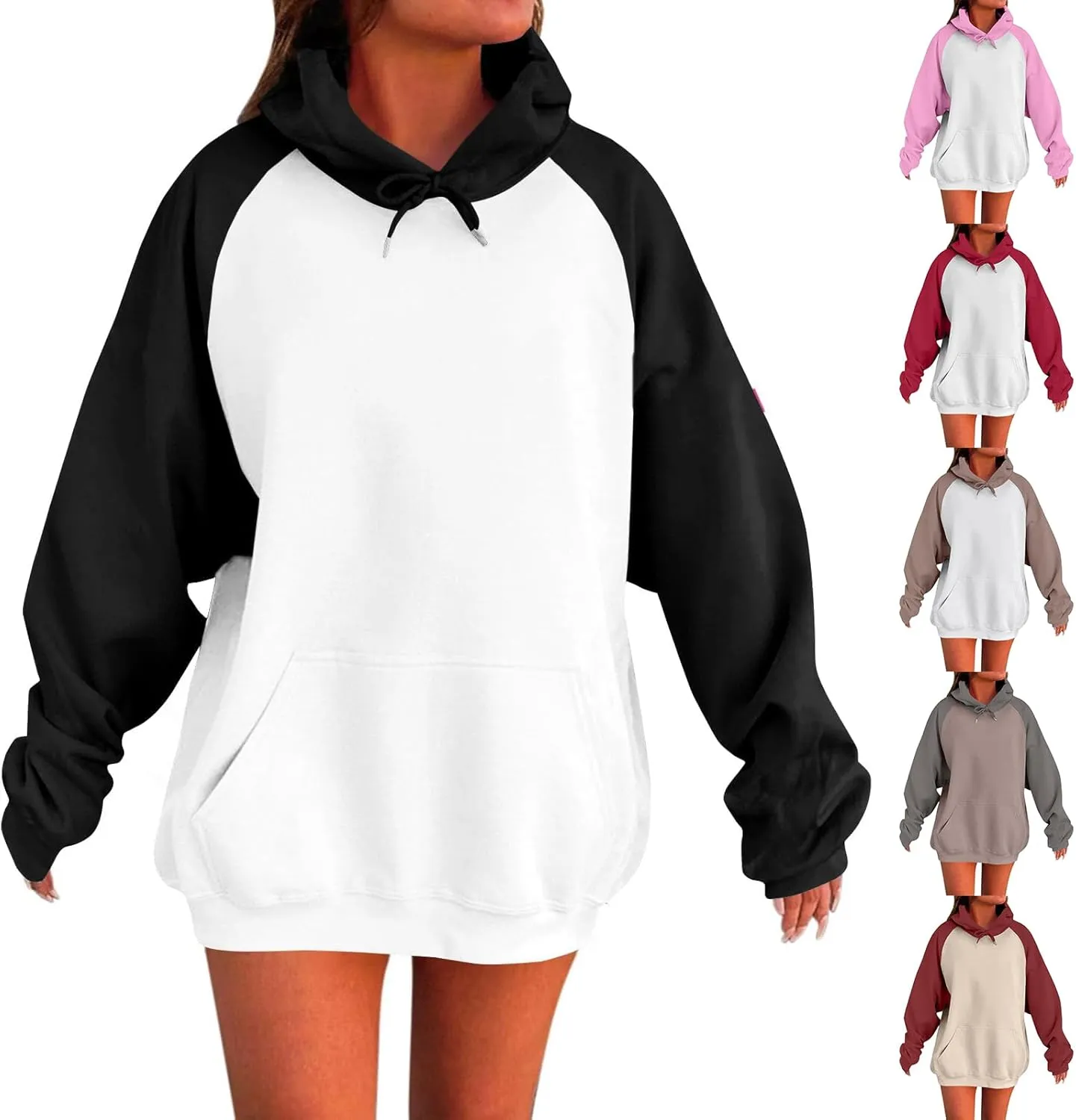 ZWRXW Women's Oversized Hoodies Raglan Long Sleeve Hooded Pullover Tops Fashion Basic Sweatshirts with Kangaroo Pocket